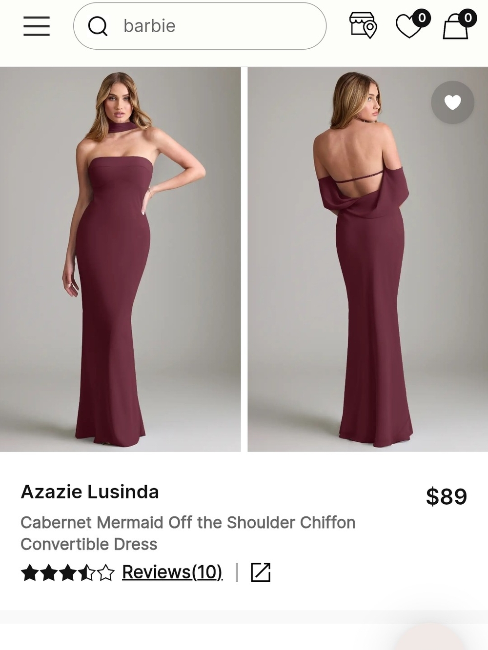 Azazie Cabernet Convertible Off-Shoulder Gown